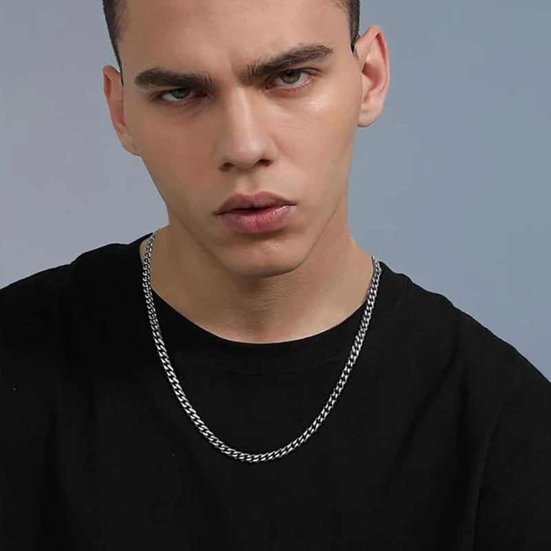 3.5-7MM Wide Stainless Steel Necklaces For Men Punk Cuban Link Chain Choker Women Hip Hop Fashion Party Jewelry Accessories