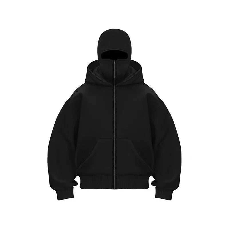 Men and women Balaclava Y2K Gothic Harajuku winter new item double hooded sweatshirt men's hooded mask zipper sportswear