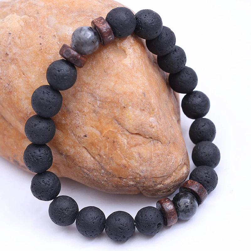 Volcanic Stone Bracelet for Men Lava Wooden Beads Bracelet Tibetan Buddha Wrist Chain Women Men Jewelry Gift New Bracelets
