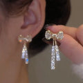 Gold Color Shiny Bow Stud Earrings For Women Fashion Exquisite Dainty Rhinestone Bow Dangle Earrings Jewelry Friends Gift