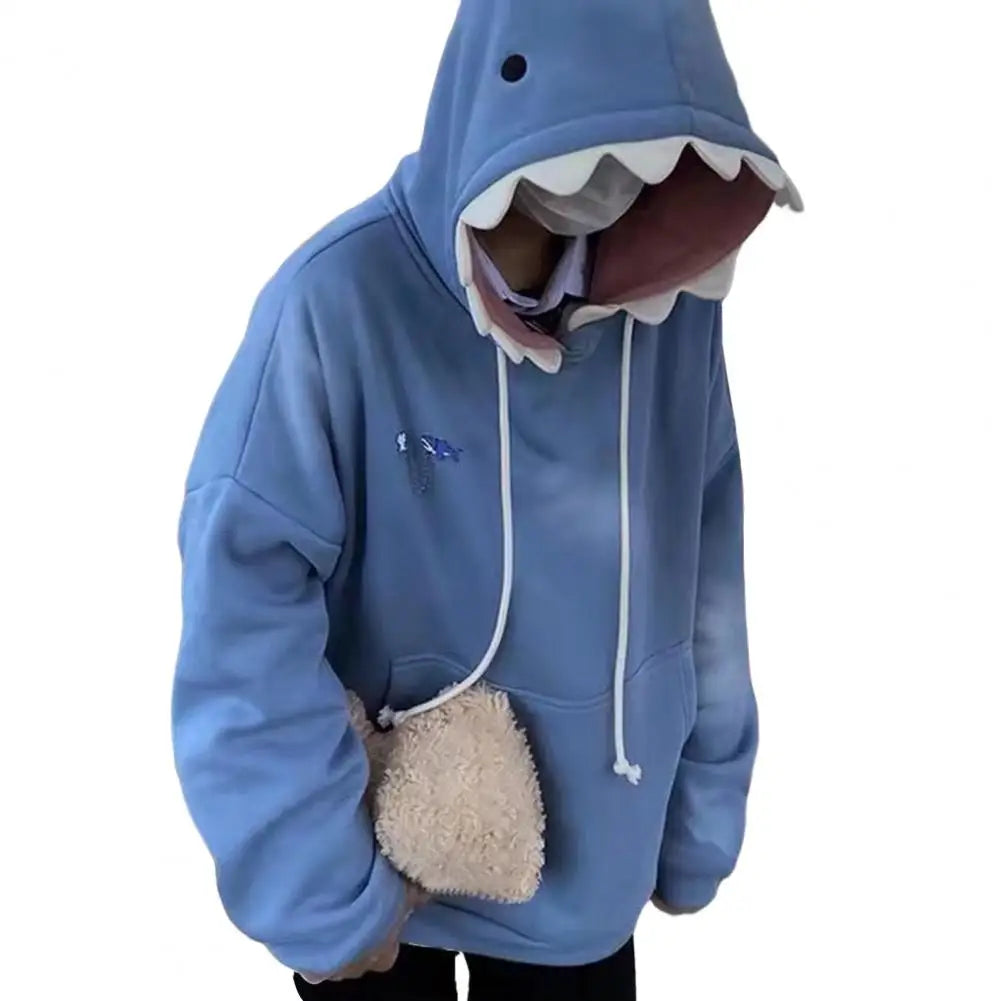 Autumn and Winter New Fun Shark Hat Cute and Bizarre Hoodie 2022 Winter New Plush Loose Student Design Top