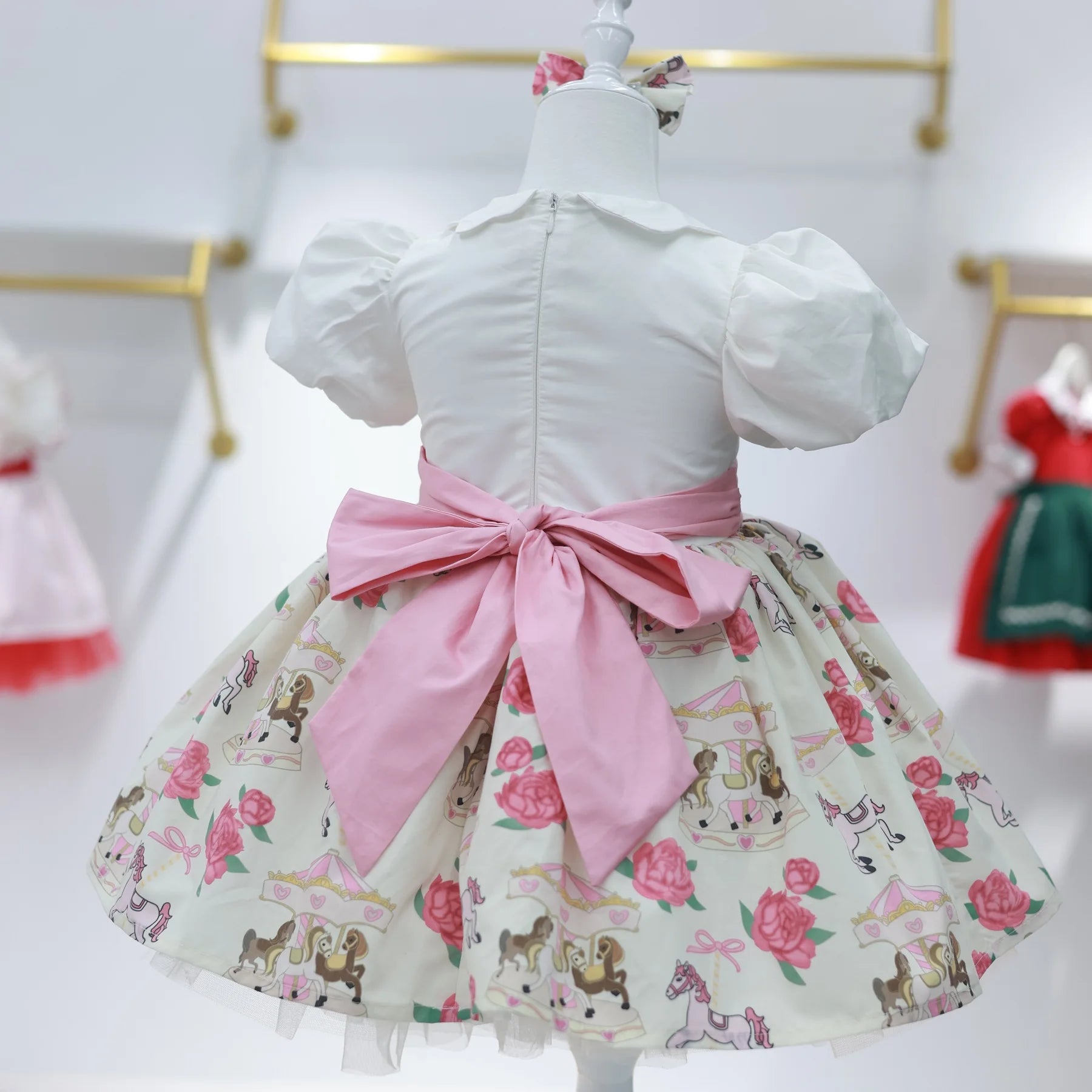 Baby Girl Summer Cartoon Carousel Embroidery Printed Turkish Vintage Princess  Dress for Birthday Party Eid Photography B87