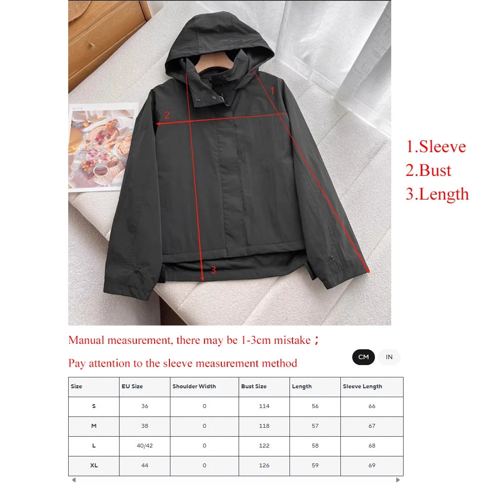 Windproof Stand Collar Jacket Women's Outdoor Casual Hooded Thin Coat Jacket