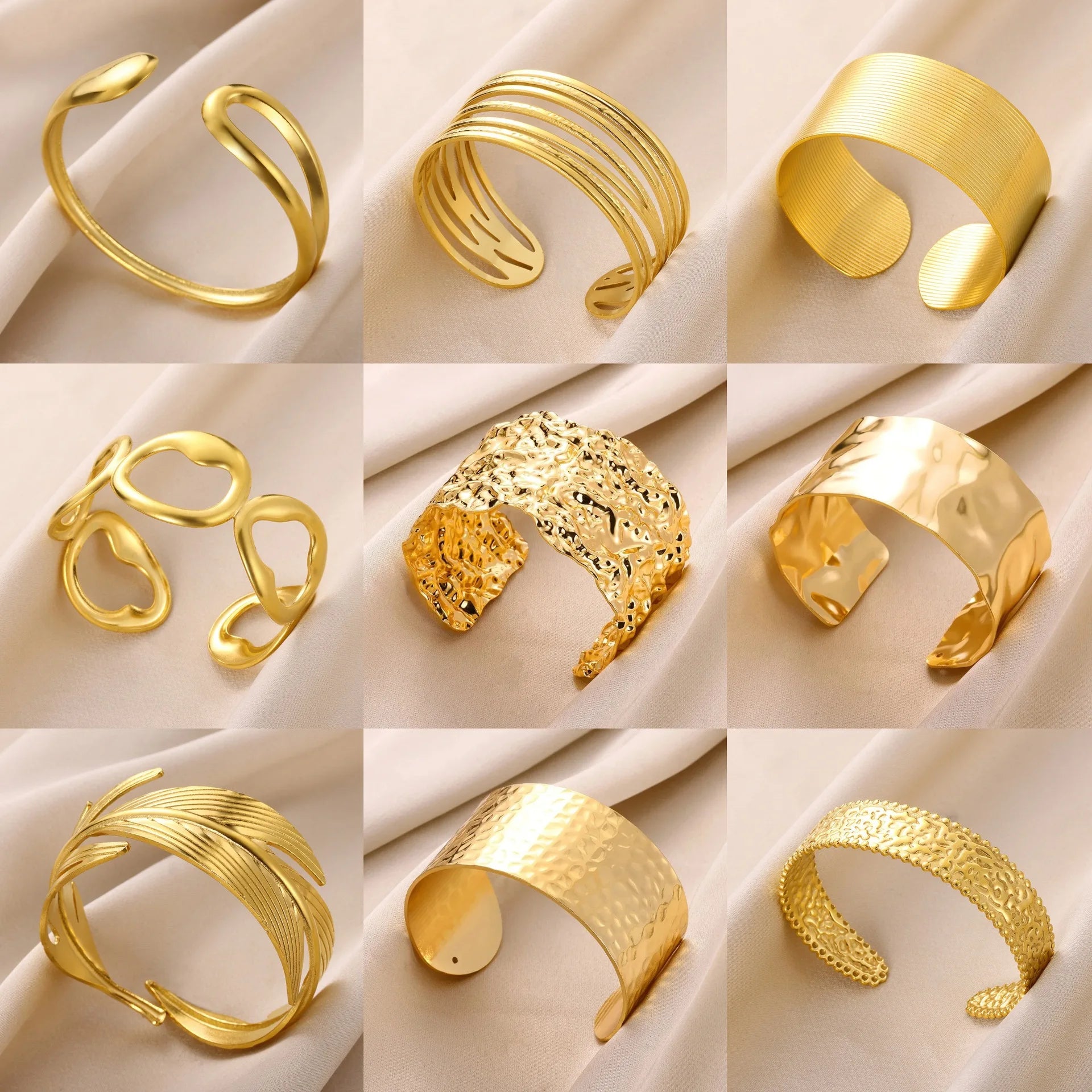 Classic Gold Color Wrinkle Texture Bangle Bracelet For Women Exquisite Cuff Bracelet Stainless Steel Hand Ornament Punk Jewelry