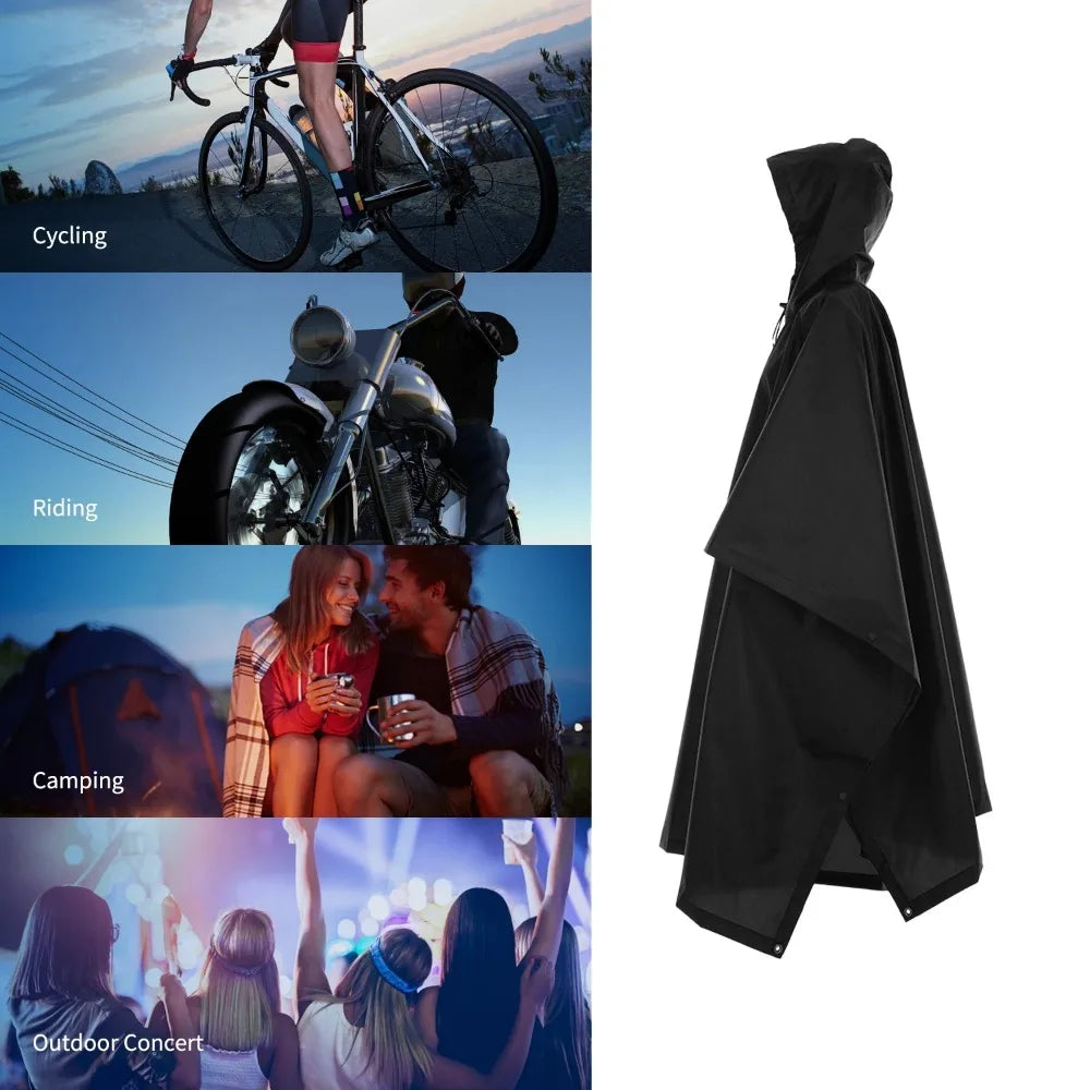 3 In 1 Outdoor Raincoat Hooded Sleeve Waterproof Rain Poncho Motorcycle Rain Cover Camping Hiking Travel Rainwear Tent