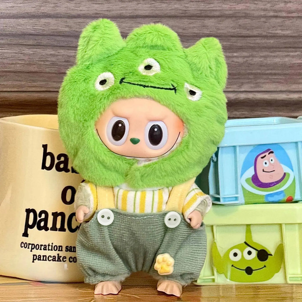 [No Doll]Cute Mini Plush Doll Blue Hooded Plush Cartoon Clothes for Labubu I II Dolls Outfit Accessories Clothing Gift