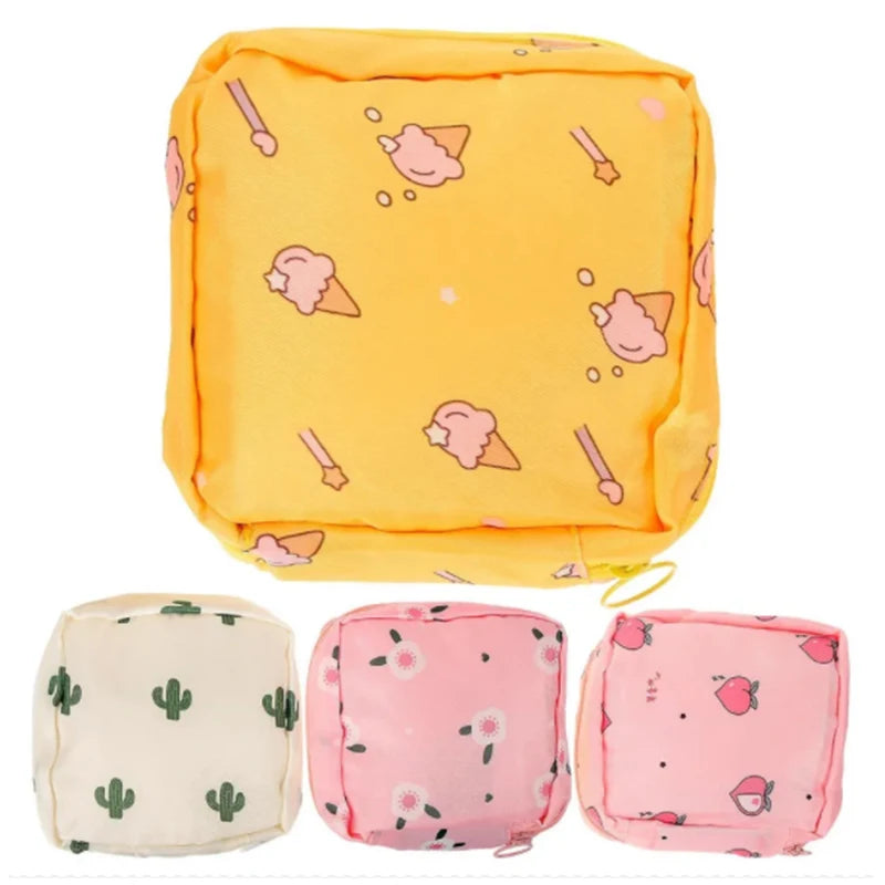 Women Sanitary Napkin Tampon Storage Bag Portable Waterproof Organizer Pouch Cartoon Pattern Sanitary Napkin Bag