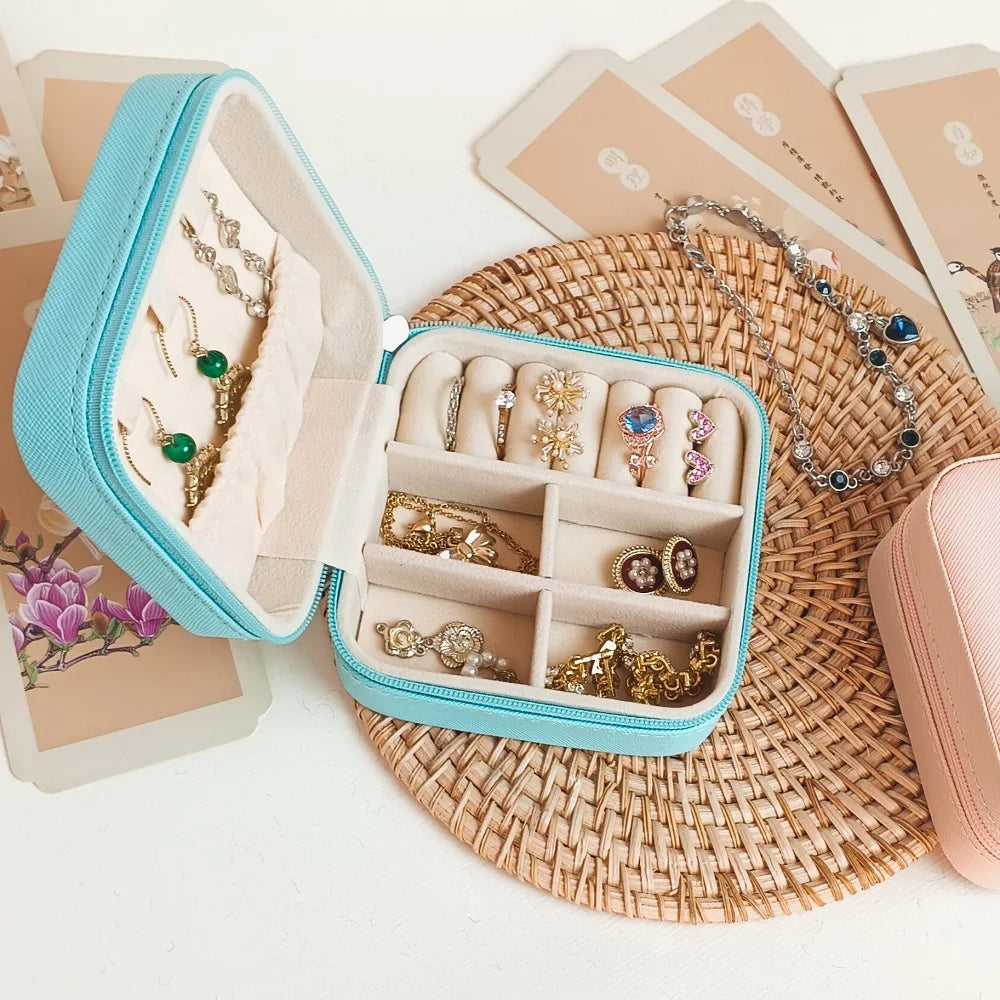 Mini Jewelry Storage Box Portable Home Travel Earrings Necklace Storage Case for Women Ring Organizer PU Leather Display Case