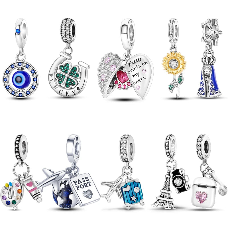 Original Charms Beads Silvering Travel Sunflowers Lucky Four Leaf Clover Charms Pendant For Woman DIY Bracelet Jewelry Making