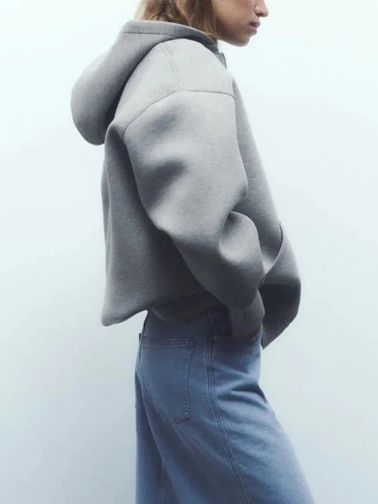 Women's Versatile Hooded Zip Long Sleeve Loose Jacket Fashion Oversized Casual Top Sweatshirt Street Basic Sports Wear