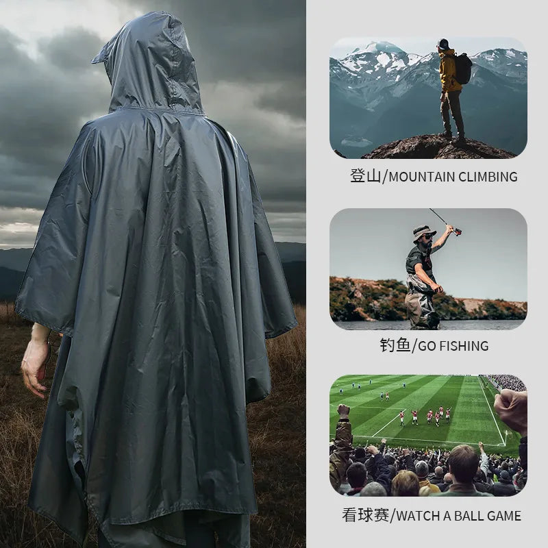 3 In 1 Outdoor Raincoat Hooded Sleeve Waterproof Rain Poncho Motorcycle Rain Cover Camping Hiking Travel Rainwear Tent