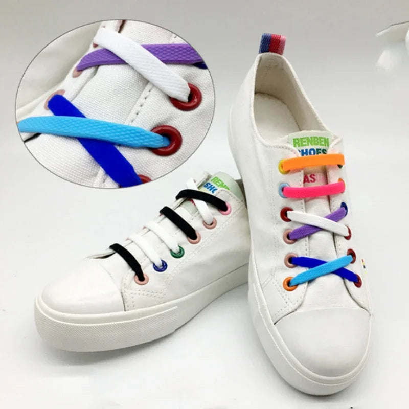 16pcs Lazy Shoelace Silicone Quick Lace Elastic Women Men No Tie Kids Adult Sneakers Lacing Shoelace Buckle Shoes Accessories