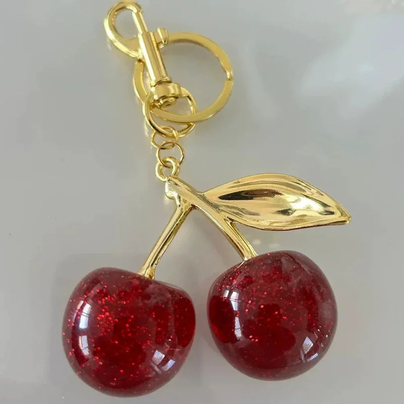 Trendy Red Cherry Pendant Keychain for Women Cute Bag Decorations Multifunctional Jewelry Car Key Accessories Charm Keyring Gift