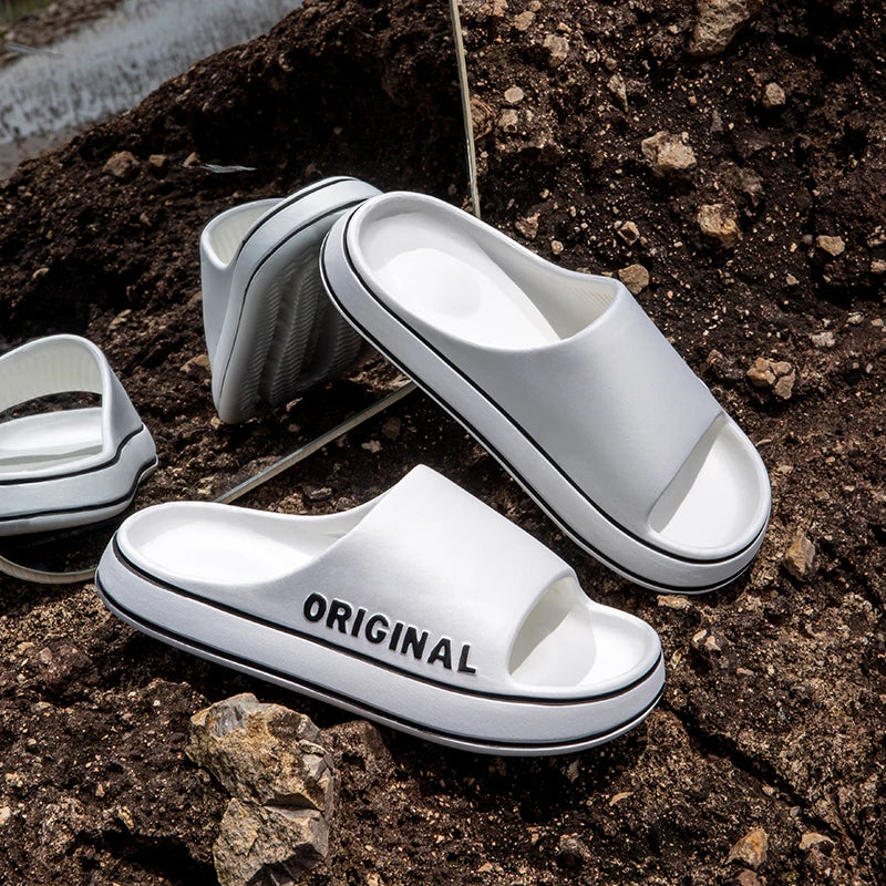 Feslishoet Women Letter Slippers Beach Slides Solid Color Mens Thick Sole Indoor Bathroom Anti Slip Shoes Summer Couple Sandals