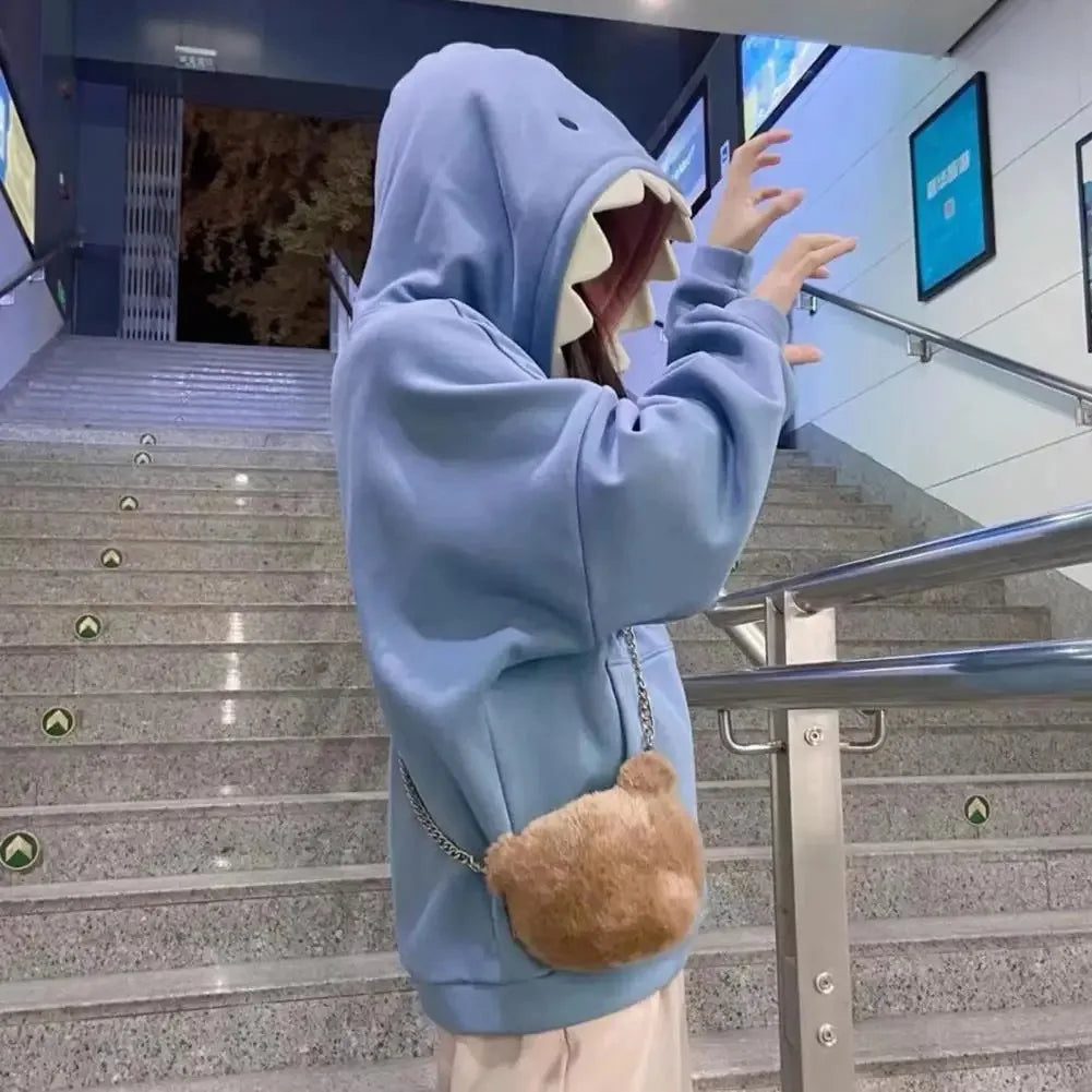 Autumn and Winter New Fun Shark Hat Cute and Bizarre Hoodie 2022 Winter New Plush Loose Student Design Top