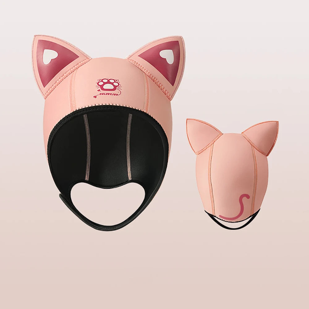 3MM Neoprene Diving Hood With Chin Straps Women Cute Cat Ears Waterproof Hat Wetsuit Hood Swimming Snorkeling Caps