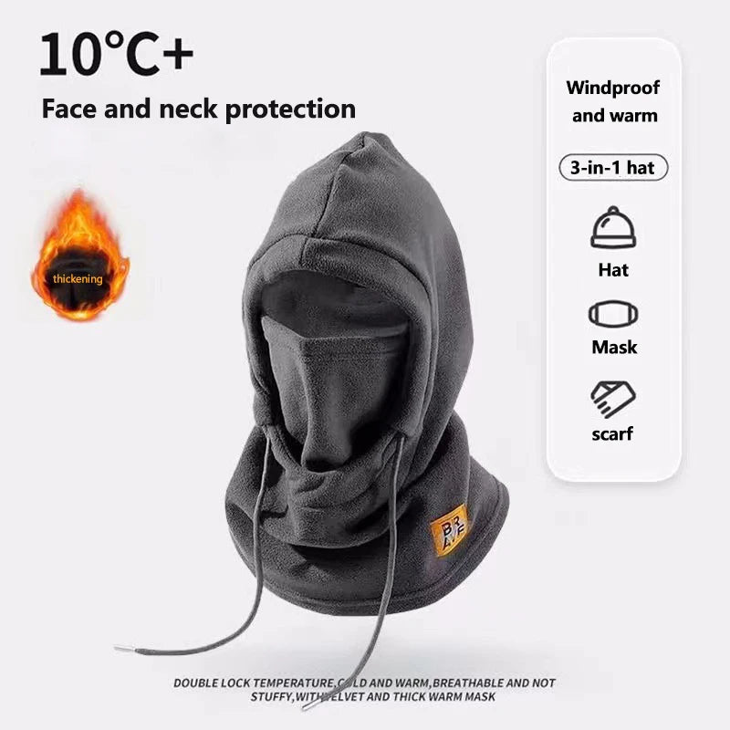 Winter Warm Hooded Hat Windproof Thickened Polar Fleece Ski Cycling Neck Cover Mask Men Women Thermal Outdoor Sports Head Cover
