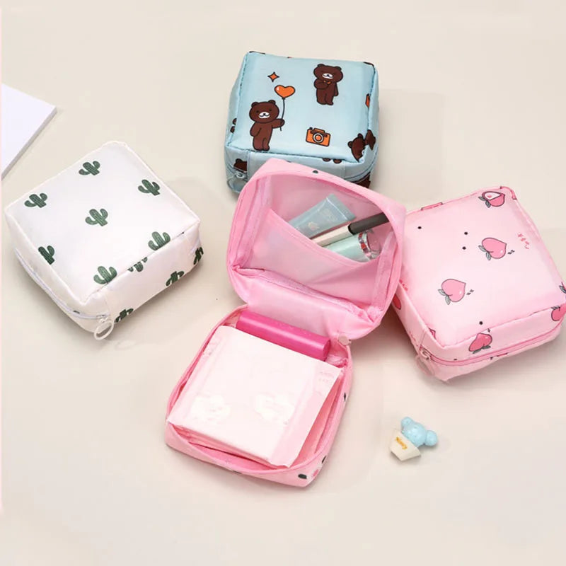 Women Sanitary Napkin Tampon Storage Bag Portable Waterproof Organizer Pouch Cartoon Pattern Sanitary Napkin Bag
