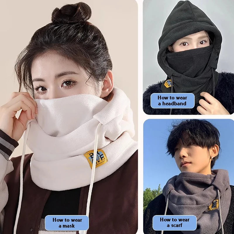 Winter Warm Hooded Hat Windproof Thickened Polar Fleece Ski Cycling Neck Cover Mask Men Women Thermal Outdoor Sports Head Cover