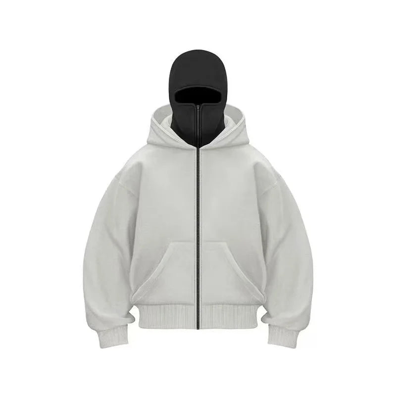 Men and women Balaclava Y2K Gothic Harajuku winter new item double hooded sweatshirt men's hooded mask zipper sportswear