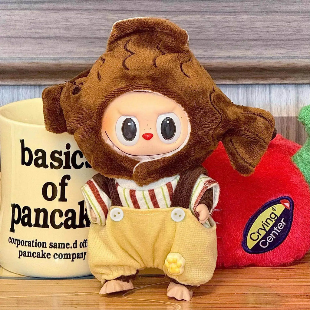 [No Doll]Cute Mini Plush Doll Blue Hooded Plush Cartoon Clothes for Labubu I II Dolls Outfit Accessories Clothing Gift