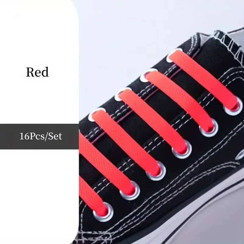 16pcs Lazy Shoelace Silicone Quick Lace Elastic Women Men No Tie Kids Adult Sneakers Lacing Shoelace Buckle Shoes Accessories