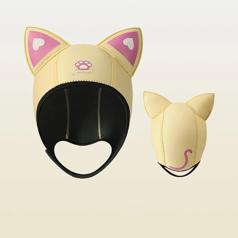 3MM Neoprene Diving Hood With Chin Straps Women Cute Cat Ears Waterproof Hat Wetsuit Hood Swimming Snorkeling Caps