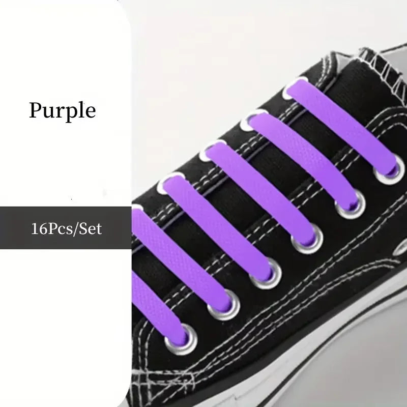 16pcs Lazy Shoelace Silicone Quick Lace Elastic Women Men No Tie Kids Adult Sneakers Lacing Shoelace Buckle Shoes Accessories