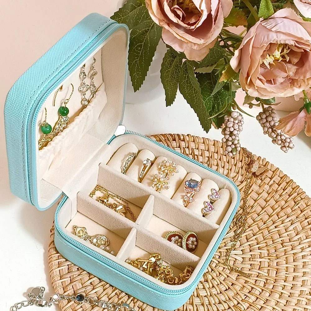 Mini Jewelry Storage Box Portable Home Travel Earrings Necklace Storage Case for Women Ring Organizer PU Leather Display Case