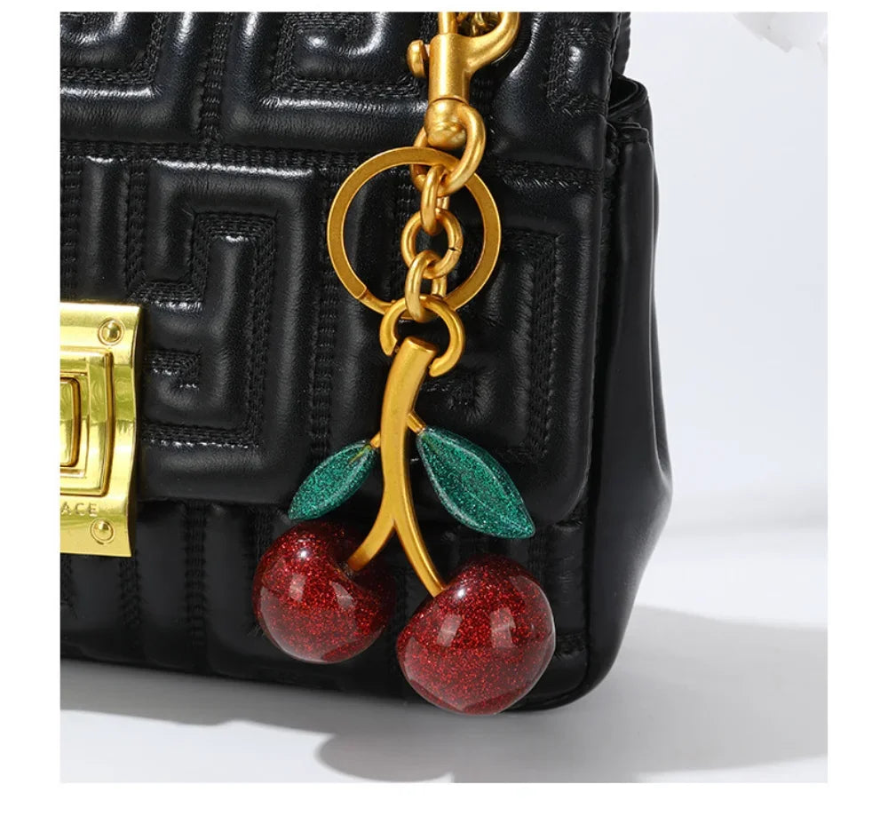 Trendy Red Cherry Pendant Keychain for Women Cute Bag Decorations Multifunctional Jewelry Car Key Accessories Charm Keyring Gift