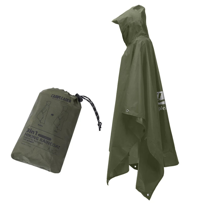 3 In 1 Outdoor Raincoat Hooded Sleeve Long Waterproof Rain Poncho Motorcycle Rain Cover Camping Hiking Travel Rainwear Tent