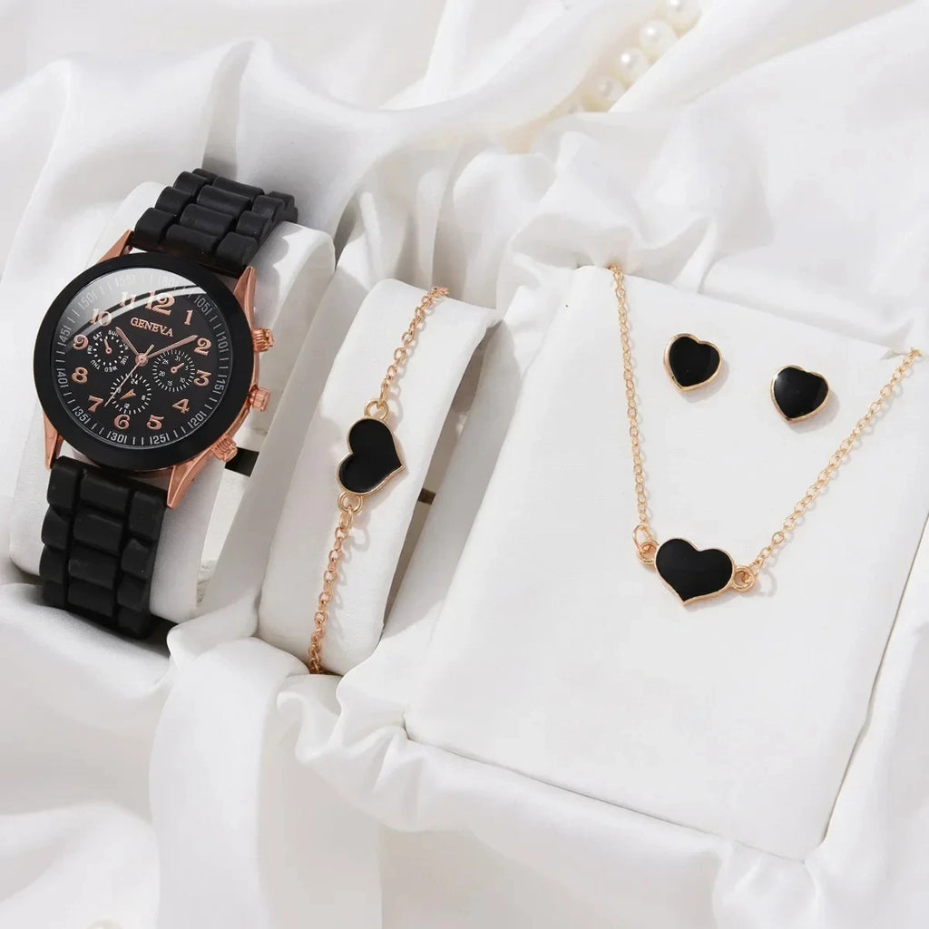 5/6PCS Women Watches Fashion Silicone Band Women Quartz Watches Jewelry Set Reloj Mujer Girls Clock Gift (Without Box)