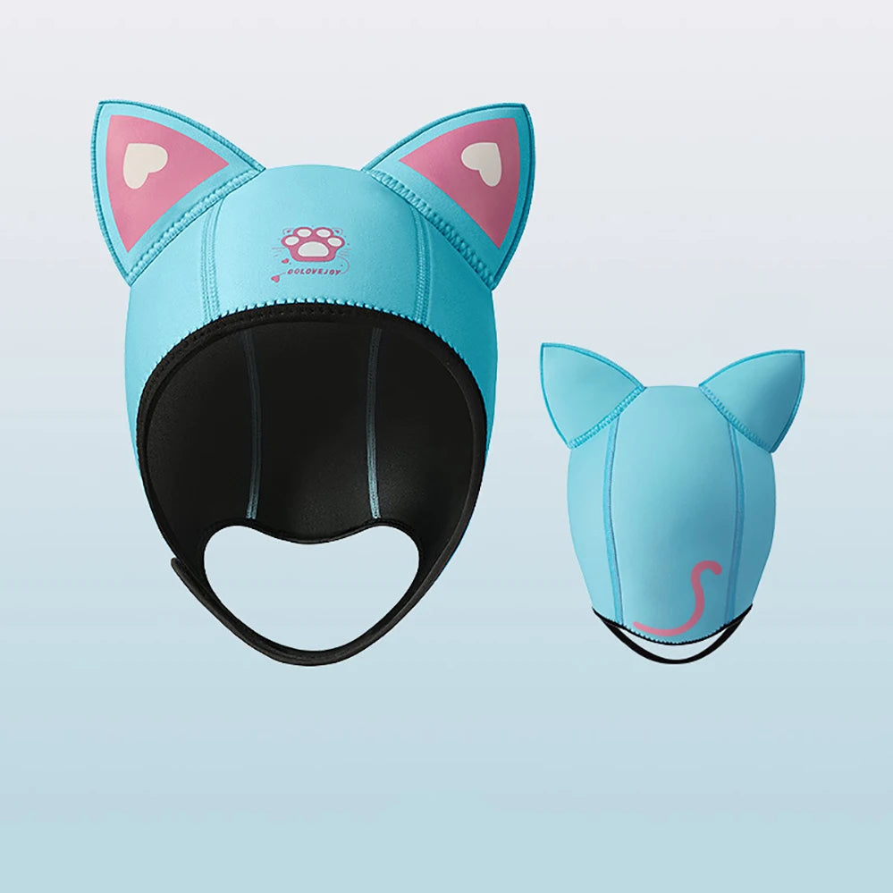 3MM Neoprene Diving Hood With Chin Straps Women Cute Cat Ears Waterproof Hat Wetsuit Hood Swimming Snorkeling Caps