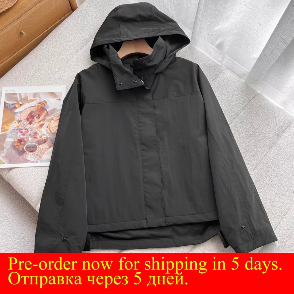 Windproof Stand Collar Jacket Women's Outdoor Casual Hooded Thin Coat Jacket
