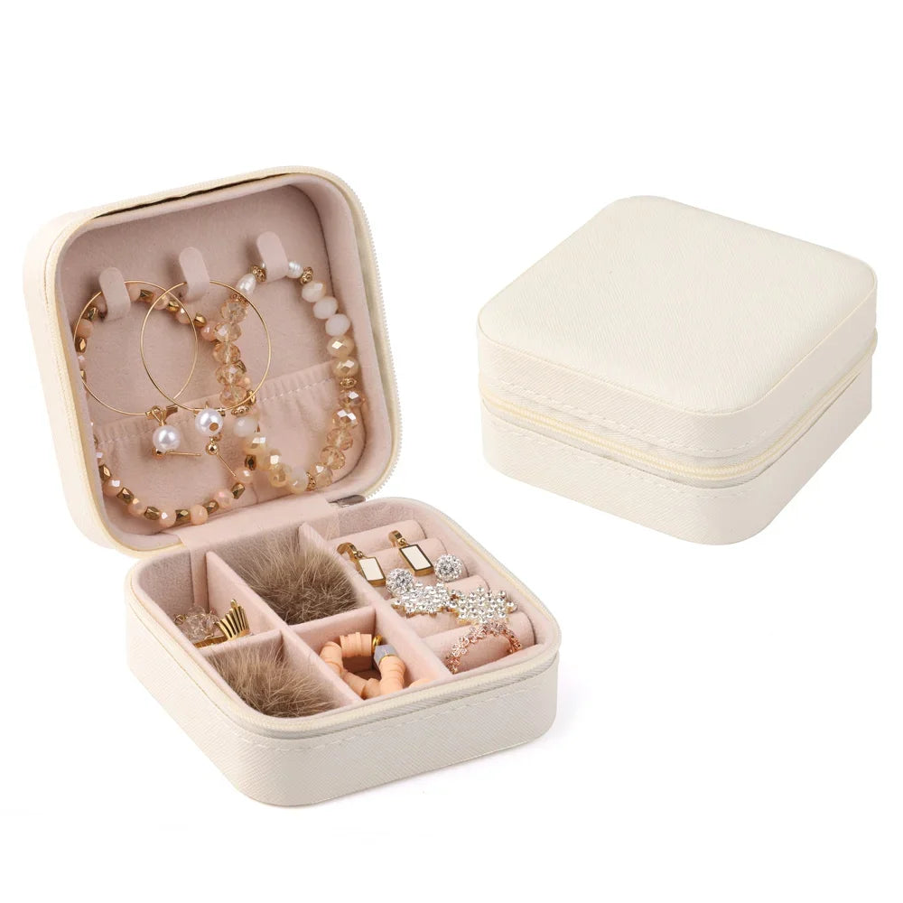 Mini Jewelry Storage Box Portable Home Travel Earrings Necklace Storage Case for Women Ring Organizer PU Leather Display Case