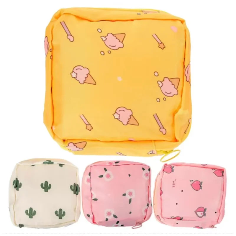 Women Sanitary Napkin Tampon Storage Bag Portable Waterproof Organizer Pouch Cartoon Pattern Sanitary Napkin Bag