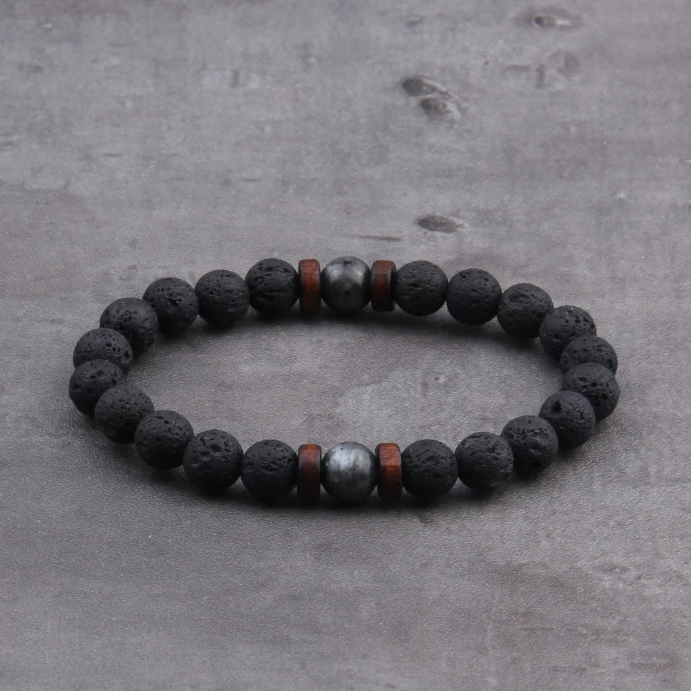 Volcanic Stone Bracelet for Men Lava Wooden Beads Bracelet Tibetan Buddha Wrist Chain Women Men Jewelry Gift New Bracelets