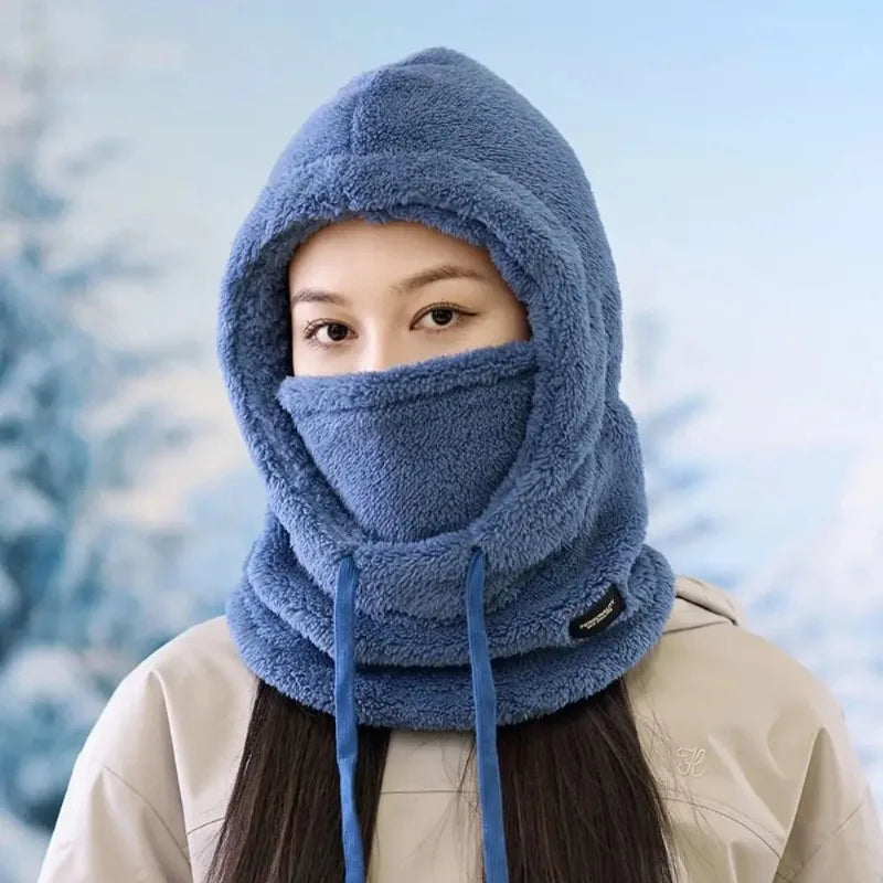Soft Solid Color Cycling Windproof Cap Hood Thermal Winter Balaclava Drawstring Keep Warm Ski Mask Hat Women