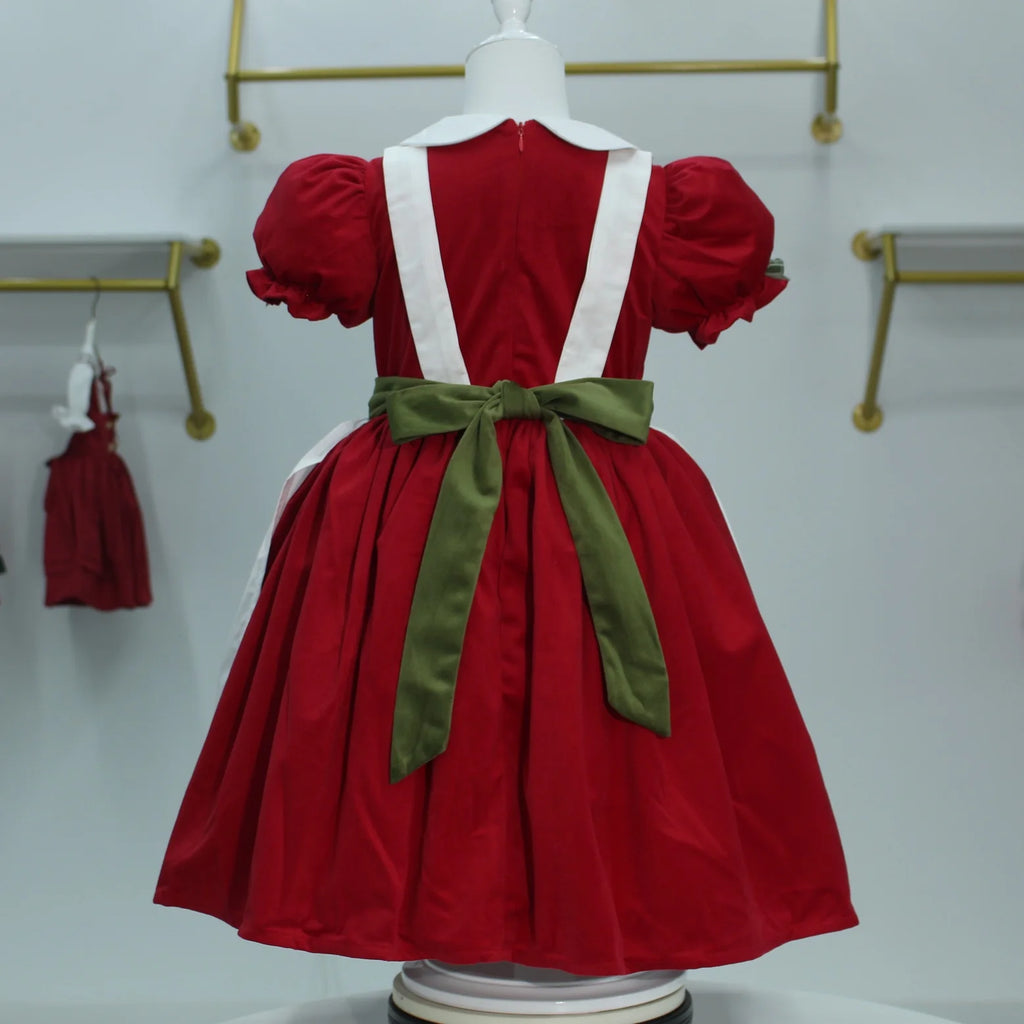 0-12Y Baby Girl Red Squirrel Tree Embroidery Turkish Vintage Spanish Princess Dress for Christmas Eid Casual Party C99