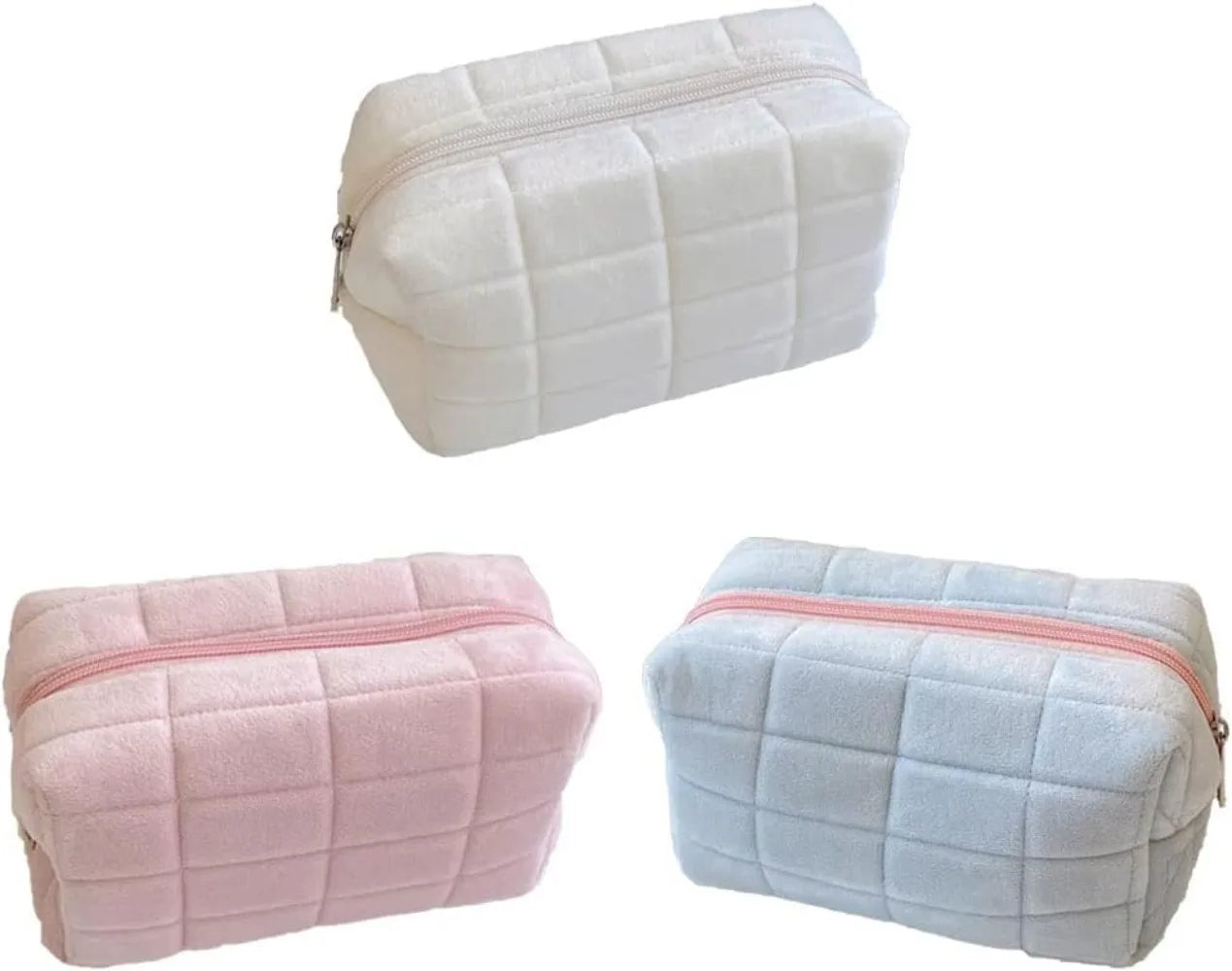 Cute Plush Makeup Bag for Women Portable Travel Small Cosmetic Bags Solid Color Zipper Toiletry Bag Washing Pouch Storage Bags