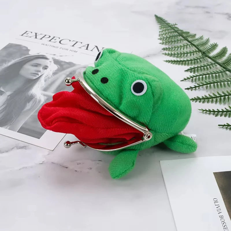 Cute Anime Frog Purse Kissing Lock Funny Plush Frog Shape Role Play Purse for Women Bag Accessories