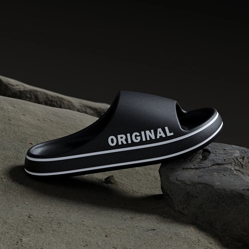 Feslishoet Women Letter Slippers Beach Slides Solid Color Mens Thick Sole Indoor Outdoor Bathroom Anti Slip Shoes Summer Sandal