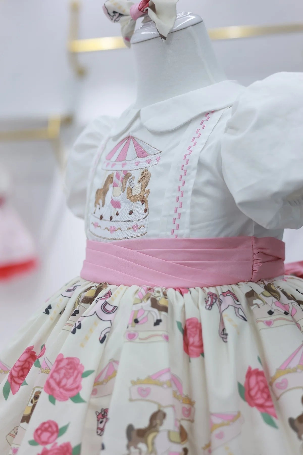 Baby Girl Summer Cartoon Carousel Embroidery Printed Turkish Vintage Princess  Dress for Birthday Party Eid Photography B87