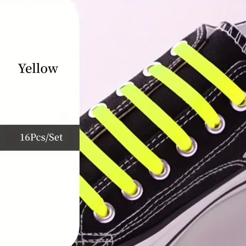 16pcs Lazy Shoelace Silicone Quick Lace Elastic Women Men No Tie Kids Adult Sneakers Lacing Shoelace Buckle Shoes Accessories