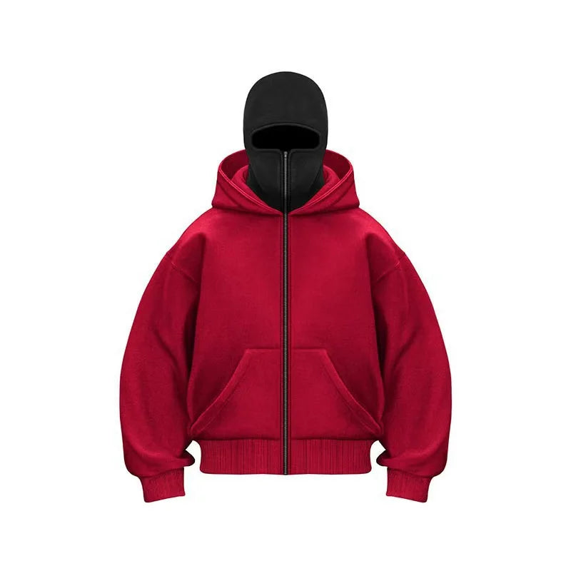 Men and women Balaclava Y2K Gothic Harajuku winter new item double hooded sweatshirt men's hooded mask zipper sportswear