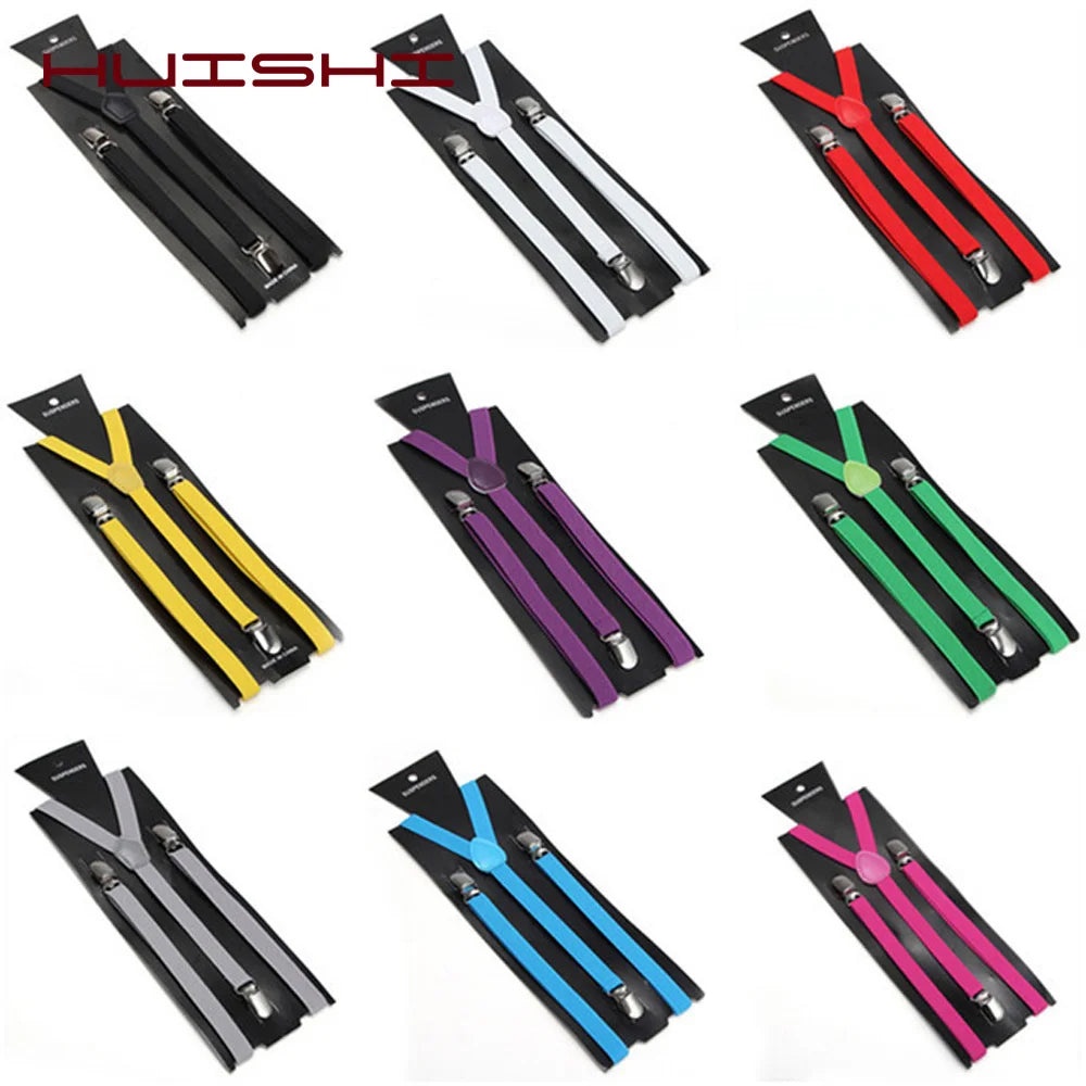 Adult Suspenders High Elastic Solid Color Mens Women Wedding Party Suit Skirt Braces Straps Shirt Dress Garment Clip on Pants