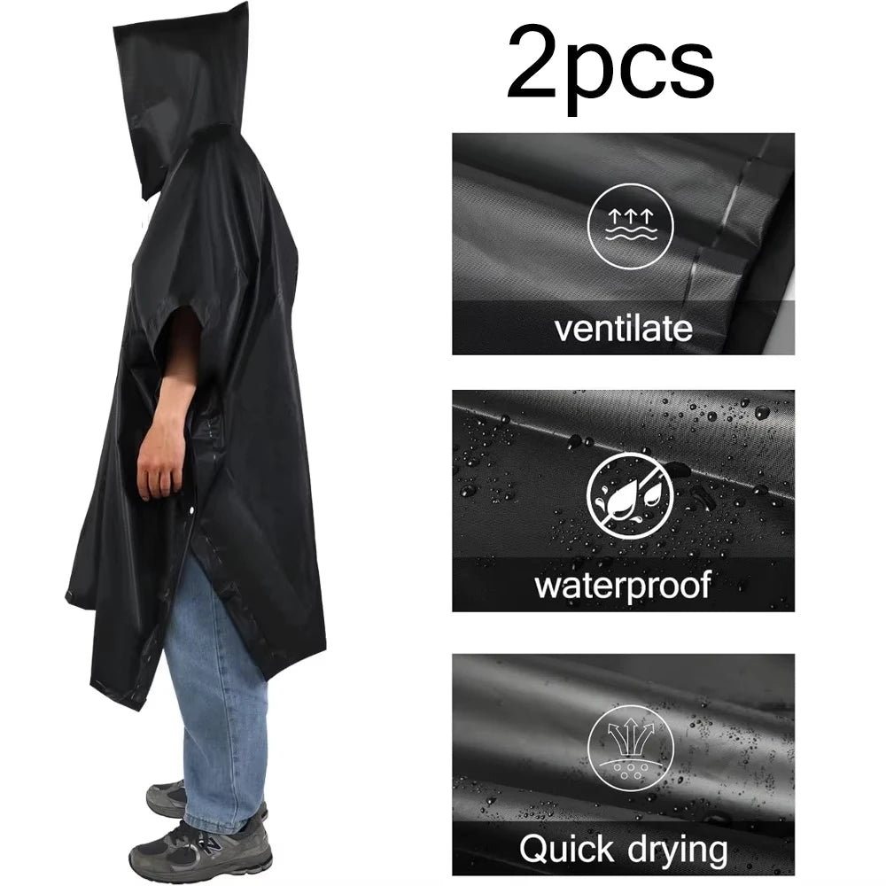 3 In 1 Outdoor Raincoat Hooded Sleeve Waterproof Rain Poncho Motorcycle Rain Cover Camping Hiking Travel Rainwear Tent