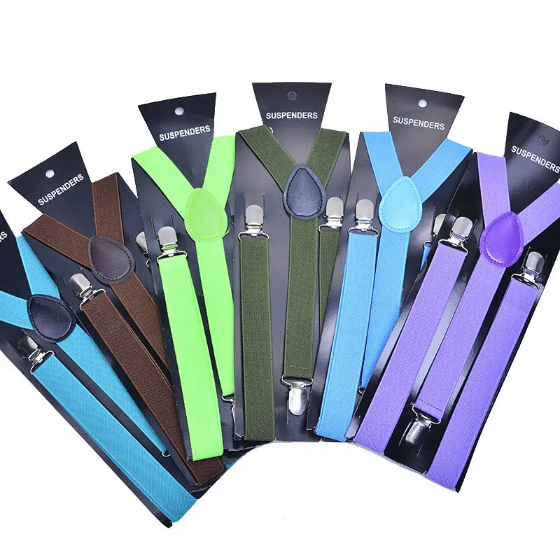 Adult Suspenders High Elastic Solid Color Mens Women Wedding Party Suit Skirt Braces Straps Shirt Dress Garment Clip on Pants