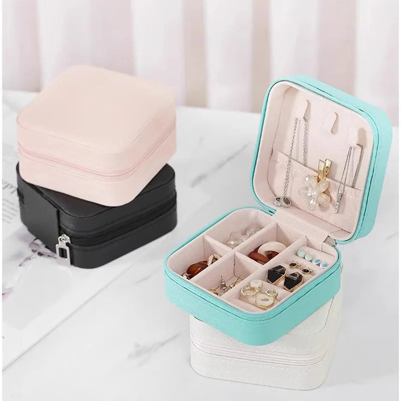 Mini Jewelry Storage Box Portable Home Travel Earrings Necklace Storage Case for Women Ring Organizer PU Leather Display Case