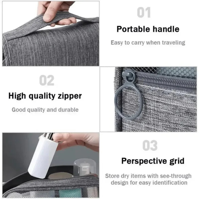 Large Capacity Twill Toiletry Bag Waterproof Hanging Travel Cosmetic Organizer with Hook for Men/Women